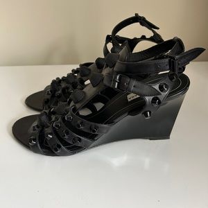Balenciaga black studded gladiator wedge sandal
